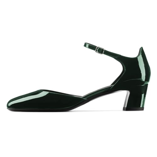 Milooey shoes Women's Square Toe Pumps Low Chunky Block Heels D'Orsay Ankle Strap with Buckle Wedding Dressy Party Pumps Size 4-16 US2