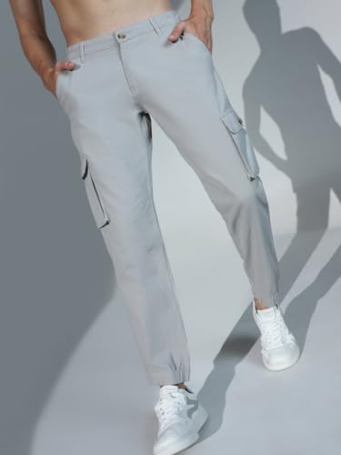 Image of Hubberholme Mens Grey Mid-Rise Cotton Casual Joggers HHMWJS004