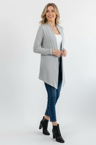 Image of ToBeInStyle Womens Open Front Long Sleeve Lightweight Asymmetrical Draped Cardigan with Side Pockets