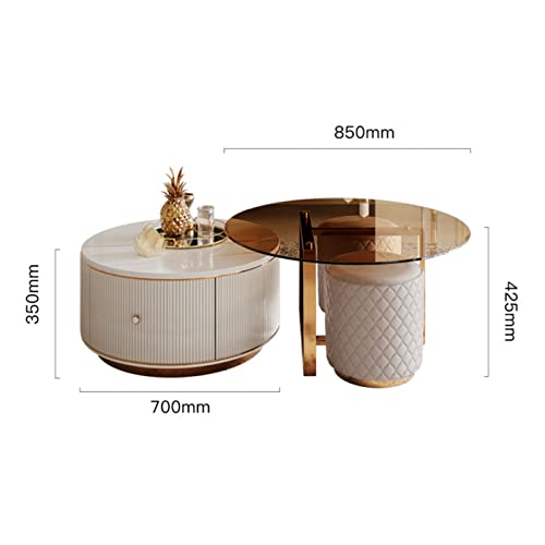 Beistelltische Moderner runder Couchtisch 2er-Set for Wohnzimmer, runder Couchtisch mit einzigartiger Platte und Schublade, großer und kleiner Mitteltisch und Beistelltisch-Sets Wohnzimmertisch – Bild 4