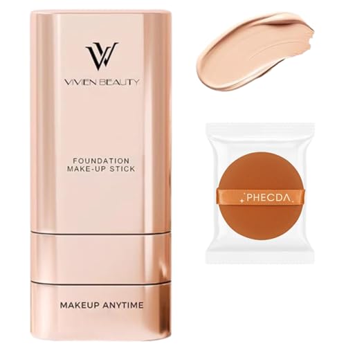 Vivien Beauty Foundation Stick, Vivienbeauty 2 in 1 Foundation Stick with Brush, Dual-Ended Hydrating Eraser Concealer Foundations Sticks, Multi-Use Face Makeup Bar for All Skin Type (Natural Color)