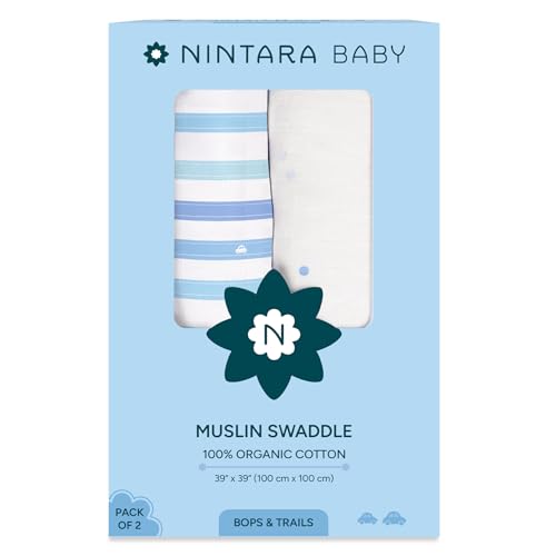 Image of NINTARABABY Swaddles - 100% Organic Muslin Cotton, Pack of 2, 39 inch x 39 inch