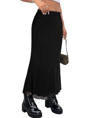 Avanova Women Ditsy Floral Bohemia Mesh Mermaid Skirt High Waist Summer Midi Skirts4