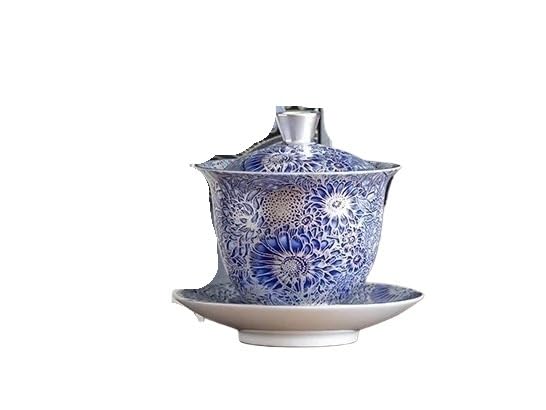 160-ml-Geschenkbox aus vergoldeter Silber-Sonnenblumen-Gaiwan-Keramik