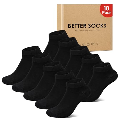 IceReco 10 Pares Calcetines Cortos Hombre Calcetines Deporte Mujer Verano Tobilleros Algodon Deportivos Bajos Invisibles Antiampollas Pinkies Finos Running Ciclismo Trekking 47-50 Negro