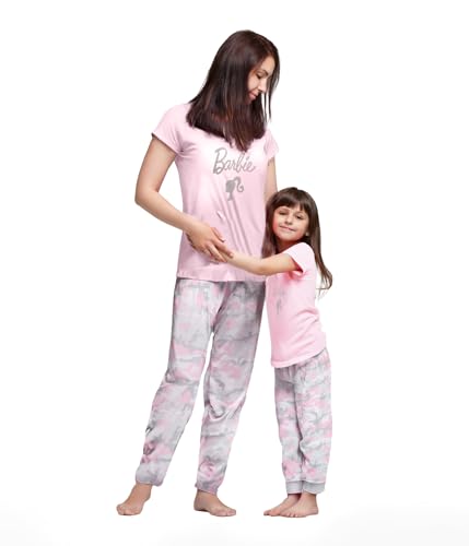 Barbie Girls Matching Family Pajama Shirt and Pants Sleep Set Little Kid to Adult Sizes (4 - Large)