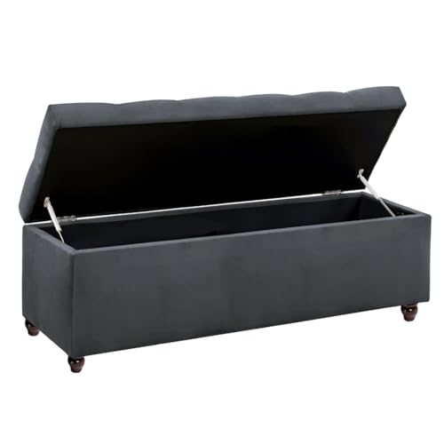 Image of Upholstered Storage Bench, Sofa Bench, Sofa couches, Ottoman Bench 2 Seater Sofa Chaise Lounger Pouffe for Living Room, Bedroom, Office | (Grey)