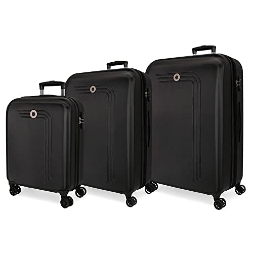 MOVOM Riga Set valigie Nero 55/70/80 cms Rigida ABS Chiusura a combinazione numerica 217L 4 doppie ruote Bagaglio a mano