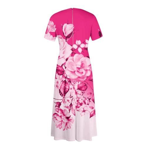 Generic Trendy Short Sleeve Maxi Dress Casual Plus Size Crewneck Long Dress Elegant Formal A Line Smocked Flowy Party Dress3