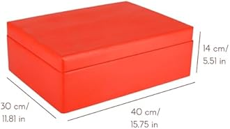 Creative Deco XL Red Plain Wooden Storage Box | 40 x 30 x 14 cm (+/-1 cm) | with Hinged Lid | Easter Gift Box Storage | ROUGH & UNSANDED Wood Keepsake Memory Craft Chest