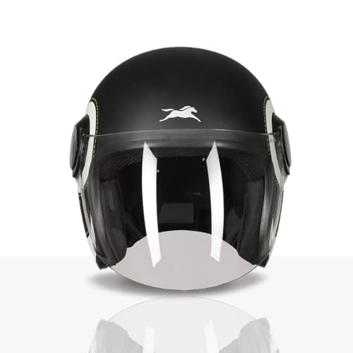 Image of TVS Silk Route Helmet for Men & Women | Vintage Open Face Helmet with Clear Visor | ISI & DOT Certified | ABS Shell | EPS Liner | Retro Stylish for City & Highway Riding