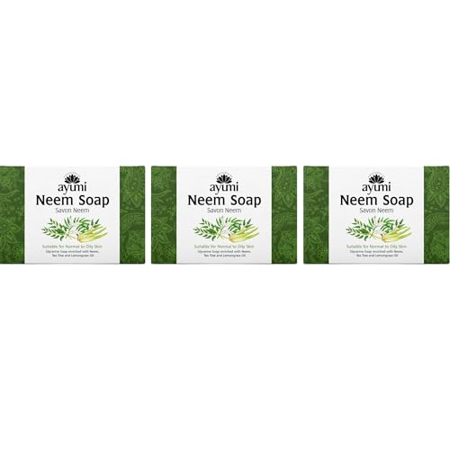 Ayumi Neem & Tea Tree Soap | Acne Body Wash & Hand Wash Bar | Itchy Skin Relief Bar | Natural Wash for Athletes Foot Treatment | Shaving Soap & Mens Body Wash | 3 x 100g