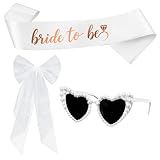 Bride Bachelorette Party Accessories 3 Pcs,Bride To Be Sash,White Veil,Pearl Heart Sunglasses for Bridal Wedding Favors Gifts (White)