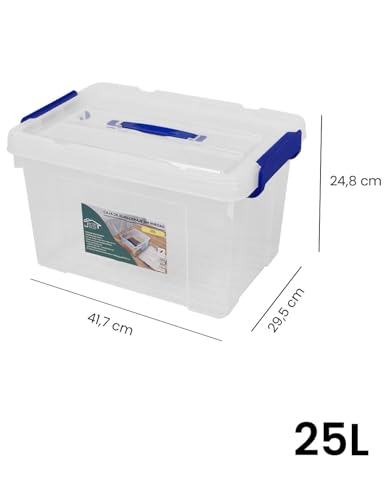 Miniatura 3 de Jardin202 - Cajas De Almacenamiento Transparentes Con Tapa Azul Caja De Ordenación Pack 2 Uds 25l