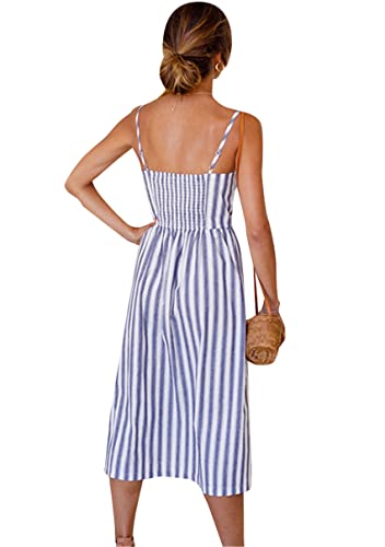 Image of YMING Womens Summer Spaghetti Strap Dresses Button Down Floral Sundress High Waist Swing Midi Dress with Pockets