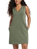 ODODOS Modal Soft V-Neck Tank Dress for Women Sleeveless Sundress Casual Relaxed Summer Dress with Pocket, Dark Sage, X-Large