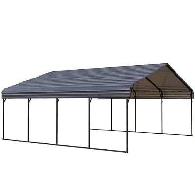 Carport Car Port Metal Canopy 20x20 ft Heavy Duty for Snow, Portable Garage Kit Shed Tent Shelte Metal Frame All Weather Outdoor for Boat with Anti-Leak Seam Taped, Dark Grey, Sophia & William