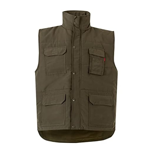 VELILLA 108; Chaleco acolchado multibolsillos; Color Verde Caza; Talla L