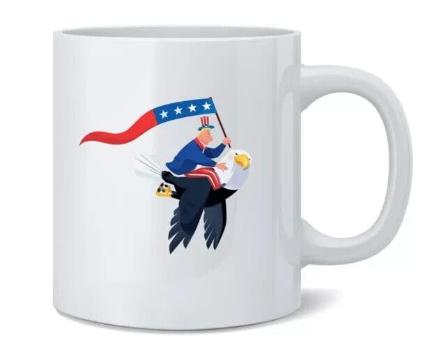 MUGSMAFIA Trump Riding Bald Eagle Funny Patriotic USA Merica Coffee Mug Tea Cup 11oz Printed Coffee and Tea Ceramic Mug- 320 ML Ceramic Coffee Mug 0113