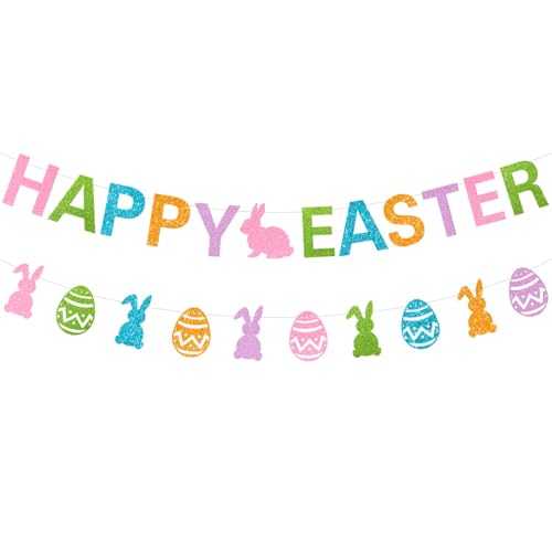 Banner de Pascua Pancarta Colgante, Guirnalda de Pascua, Feliz Pascua Banner, Conejos de Pascua Banner, Huevo de Pascua Pancarta, Para Fiestas Temáticas de Pascua y Decoraciones para Fiestas Primavera