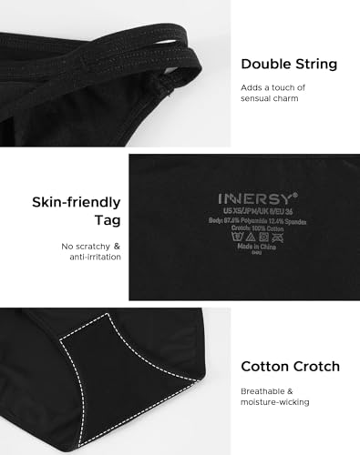 INNERSY String Bikini Panties for Women Sexy Silky Cheeky Underwear 6-Pack(Pure Black,Medium)