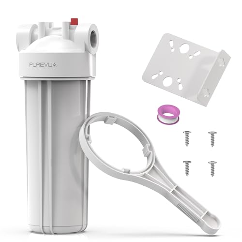 Purevua PFW10 Whole House Water Filter Housing Fits 10 x 2.5 Big Filters Inline Pre-Filtration System for RV Home Well and City Water Sediment etc with 3/4 NPT Port Pressure Relief Valve