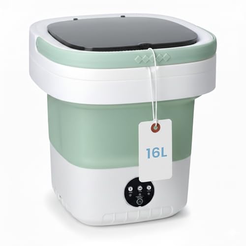 Portable Foldable Washing Machine, 16L Large-Capacity Mini Washer for Baby Clothes, Underwear & Travel Laundry, Lightweight TPE Silicone Washer for Apartments, Dorms & Camping，Green