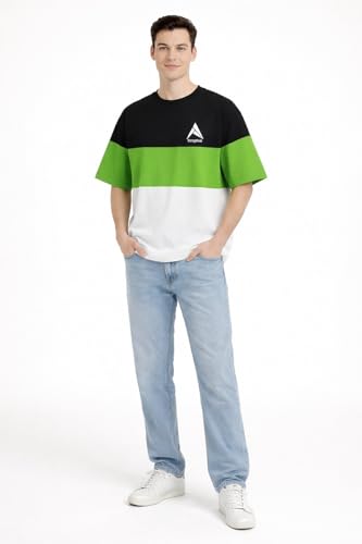 Image of Stylish Men Color Block Oversized Half Sleeve Round Neck T-Shirt