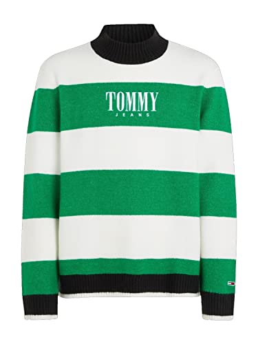 Pull à rayures vert homme Tommy Jeans taille M idéal pour un style urbain décontracté