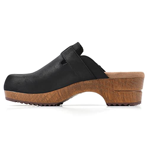 White Mountain Shoes Behold Leather Clog, Black/Nubuck, 7.5 M #TOP2