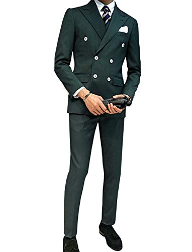 Costume croisé vert foncé en textile haut de gamme pour hommes