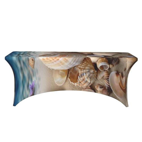 Nappe rectangulaire élasthanne 1m80 extensible imprimé coquillages Seashore - 3