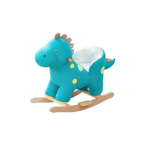 Balancín para bebé Corny - Azul -Caballito balancín de Peluche con Base de Madera en Forma de Bonito Dinosaurio, Lleva Asiento con cinturón de Seguridad, Asas de Madera y música