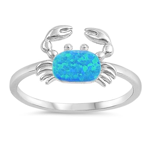 CloseoutWarehouse Sideway Oval Blue Simulated Opal Crab Ring Sterling Silver