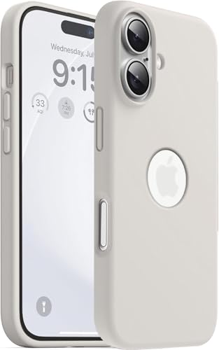 Image of VONZEE Microfiber Logo Cut Cover Compatible with iPhone 16 Plus Case, Liquid Silicone Full Body 4-Layer Protective Cover, Shockproof with High Raised Camera Lips, Slim Durable Phone Case, Stone Grey
