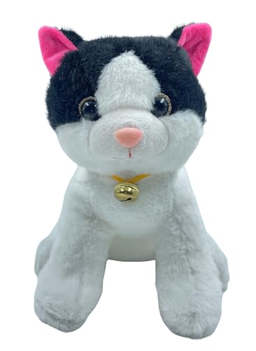 Image of Tickles Cute Sitting Cat Soft Stuffed Plush Animal Toy for Kids Boys & Girls Birthday Gift (Size: 30 cm Color: Black & White)