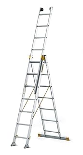 DRABEST - MAX Scala Pieghevole Professionale in Alluminio - 3 x 7 Gradini -4,41 m - Industriale - fino a 150 kg - 3 Sezioni - Per Edilizia - Multiuso - Allungabile - Regolabile - Scaletta