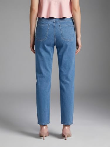 Image of Urbano Fashion Women's High Rise Straight Fit Washed Jeans Non-Stretchable