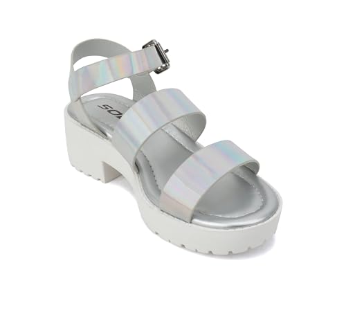 Image of Soda ACCOUNT-2 ~ Little Kids /Children /Girls Open Toe Two Bands Lug sole Fashion Block Heel Sandals with Adjustable Ankle Strap