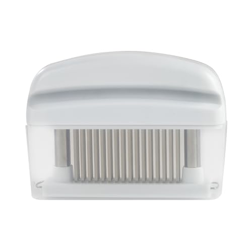 Meat Tenderizer with 48 Stainless Steel Blades - Heavy Duty Kitchen Tool for Tenderizing Beef, Chicken, Pork, Steak & More (White)