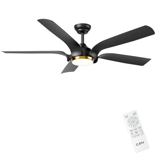 CJOY Ventilador de Techo con Luz y Mando, 142cm Negro Ventilador de Techo con Luz Silenciosa, 6 Velocidades, 3 CCT Regulable, Regulable CC, Temporizador, Modo de Espera, Memoria Función, 5 Aspas