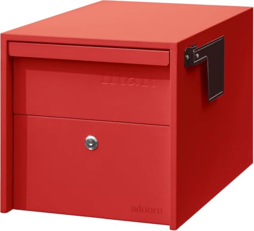 Image of Adoorn Lockable Post Mount Mailboxes for Outside - Small Anti-Theft Locking Mailbox for Packages and Letters - Weatherproof Construction - Durable Steel - 12 inch H x 12 inch W x 18.5 inch D - Red