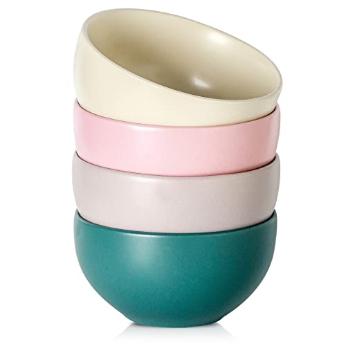 YELLOYA Keramik-Dessertschalen - Set mit 4 Eisschalen, 590 ml, 14 cm Porzellan-Snackschalen, Servierschalen für Chips, Salat, Reis, Suppe, Haferflocken, mattes Design (Süßigkeitenfarbe) Cover