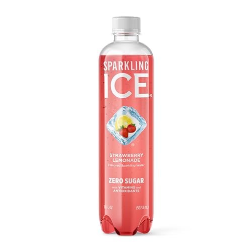 Sparkling Ice, Strawberry Lemonade Sparkling Water, Zero Sugar Flavored Water, with Antioxidants and Vitamins, 17 fl oz Bottle