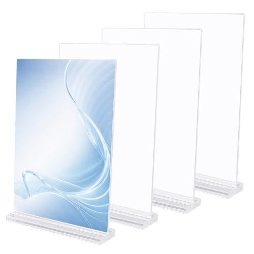 Watproofit Lot de 4 présentoirs de table A5 en forme de T transparents en acrylique - Présentoir double face pour bureau, magasin, restaurant, menu,...