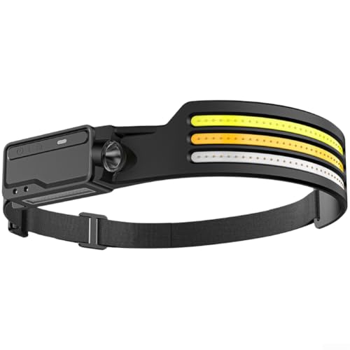 Rechargeable LED Headlamp Motion Sensor IPX5 7 Modes COB for White Warm Light for Hiking Camping Running Fishing Night Walk Silicone Black