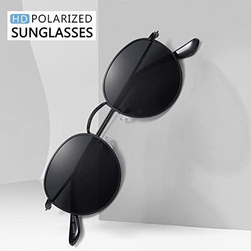 Meetsun Small Round Polarized Sunglasses For Women Men Classic Retro Metal Frame Sun Glasses Uv Protection Black Frame/Grey Lens #TOP2