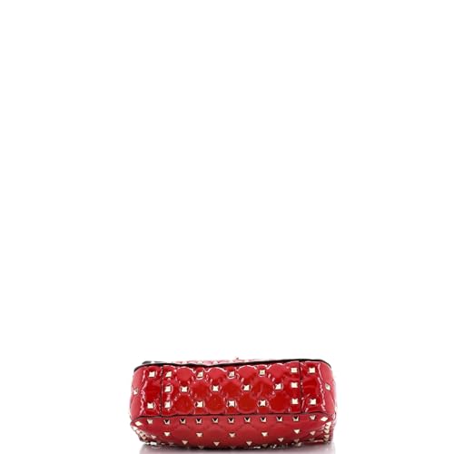 Pre-Loved Rockstud Spike Flap Bag Quilted Patent Small, Red4