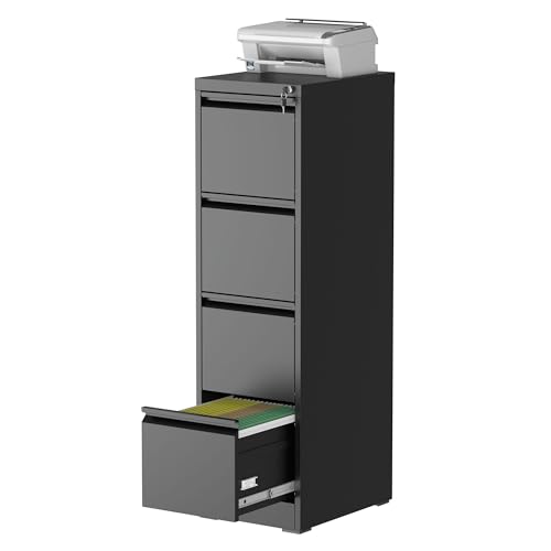 mysteeldepot File Cabinet, 4 Drawer File Cabinet with Lock, Steel Vertical Filing Cabinets for Home Office, Heavy Duty File Storage Cabinet for Legal/Letter/A4 Documents, Easy to Assemble, Black