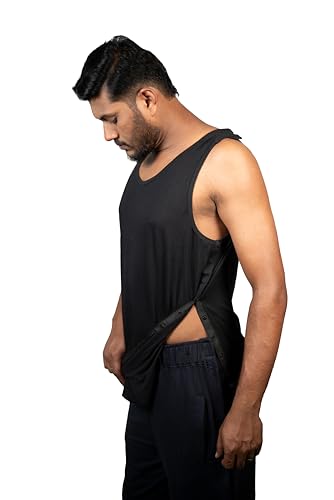 USBD Post Surgery Shoulder Recovery Tearaway Snap Open Tank Top (US, Alpha, Small, Regular, Regular, Black/Men)